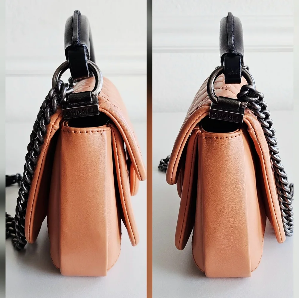 Chanel Peach Quilted Top Handle Flap Bag